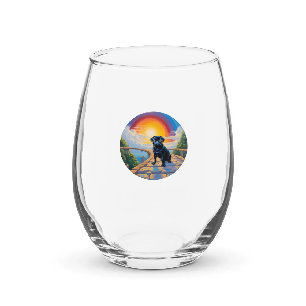 PugMug Custom Black Pug Stemless Wine Glass