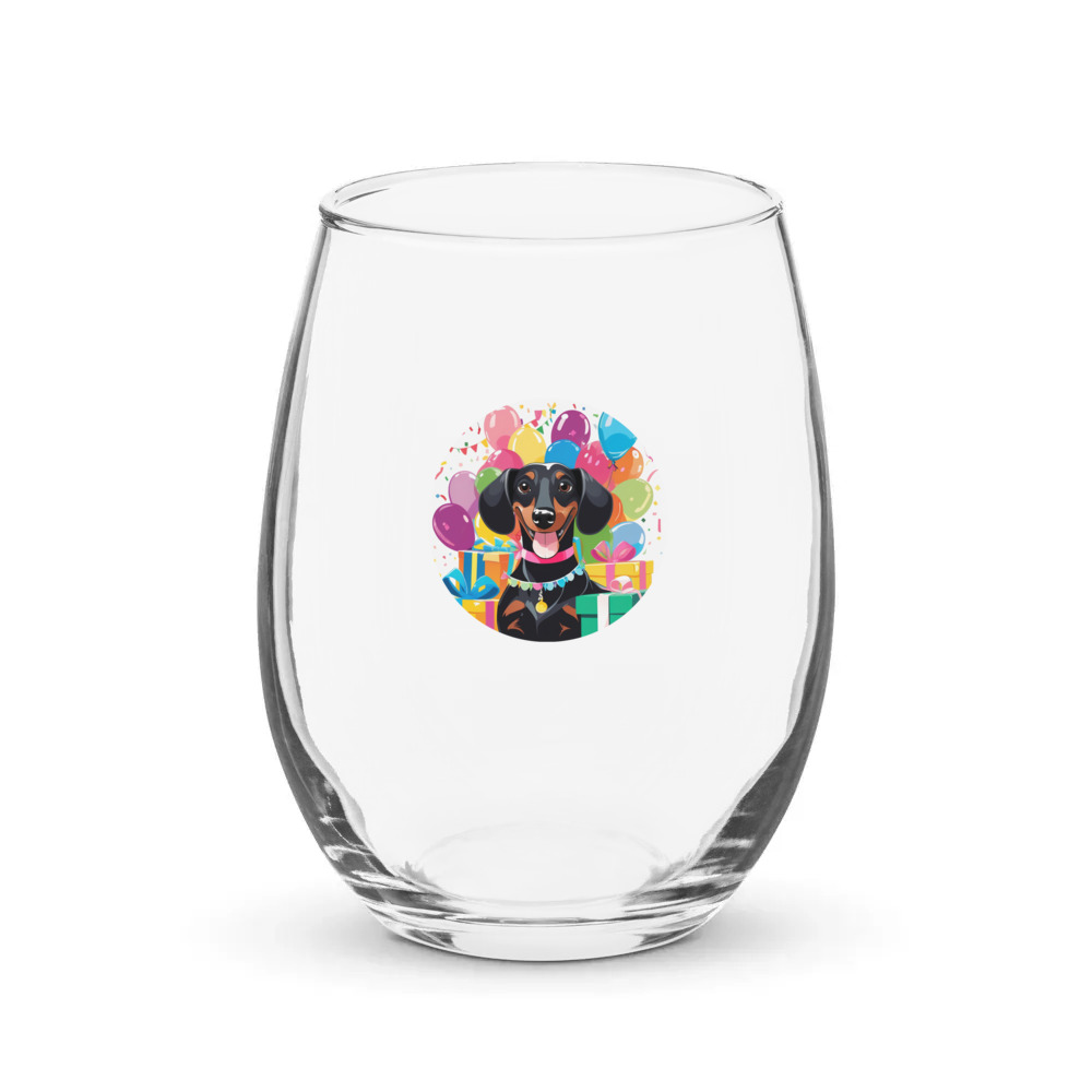 PugMug Custom Black Dachshund Stemless Wine Glass