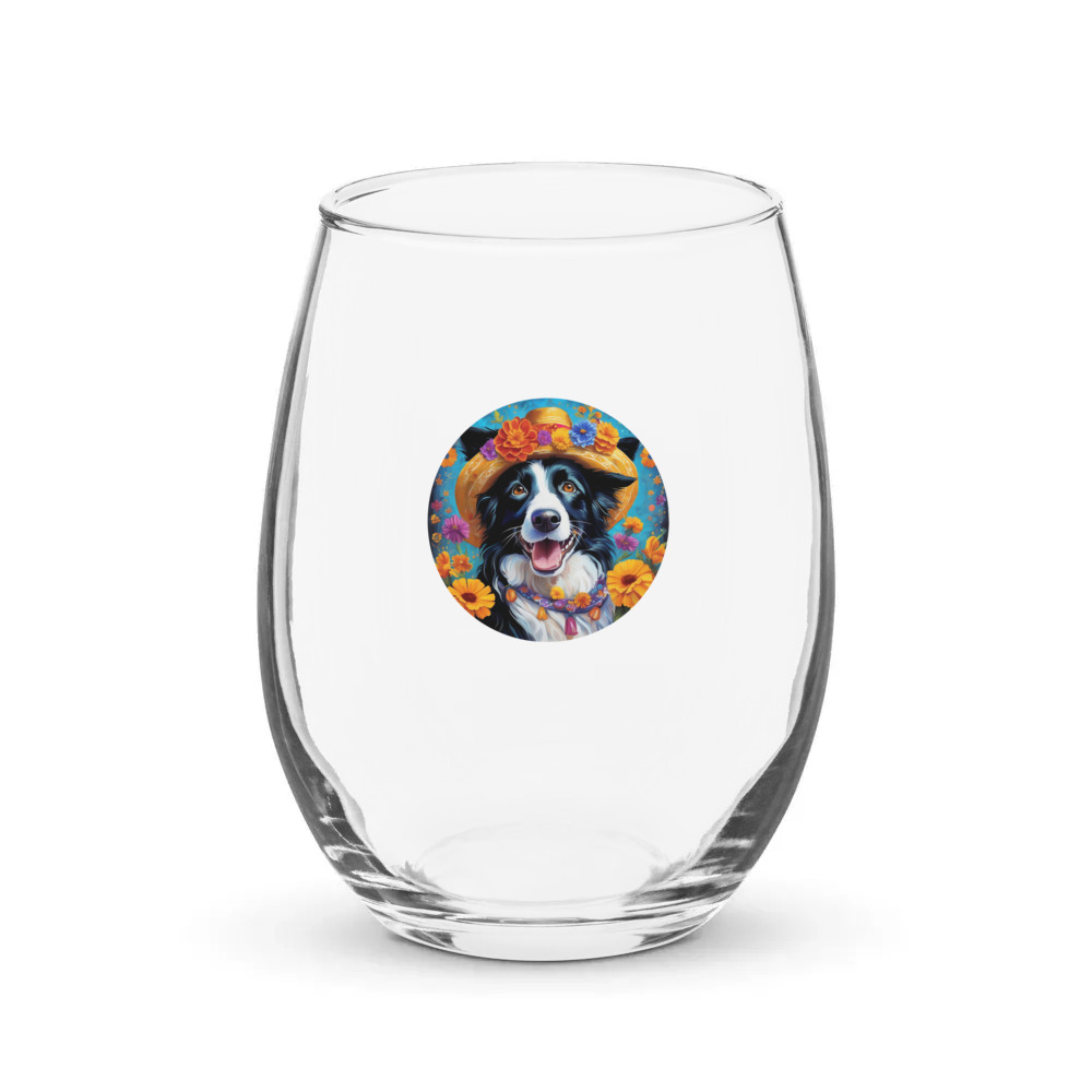 PugMug Custom Border Collie Stemless Wine Glass