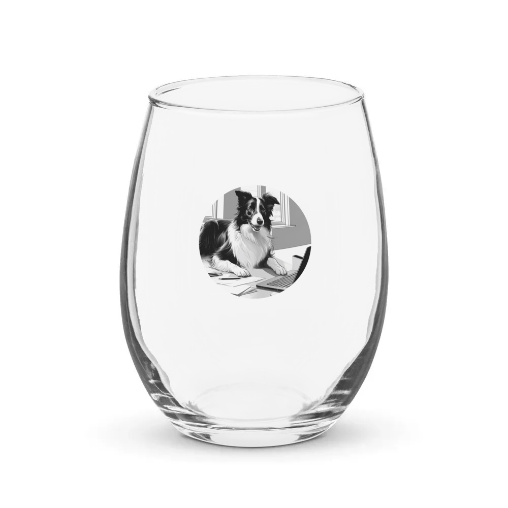 PugMug Custom Border Collie Stemless Wine Glass