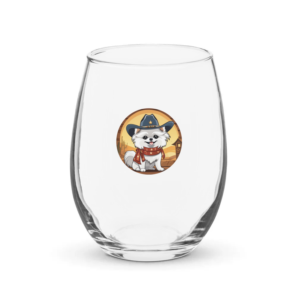 PugMug Custom White Pomeranian Stemless Wine Glass