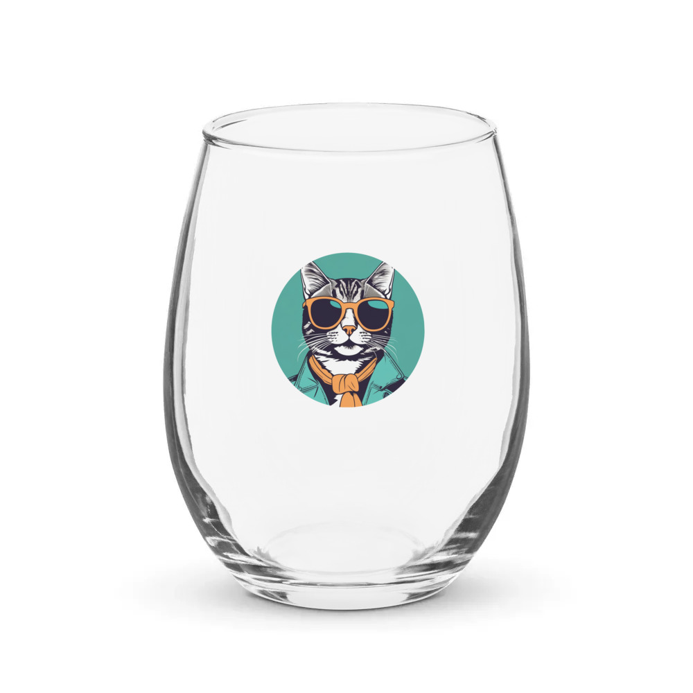 PugMug Custom Tabby Companion Cat Stemless Wine Glass