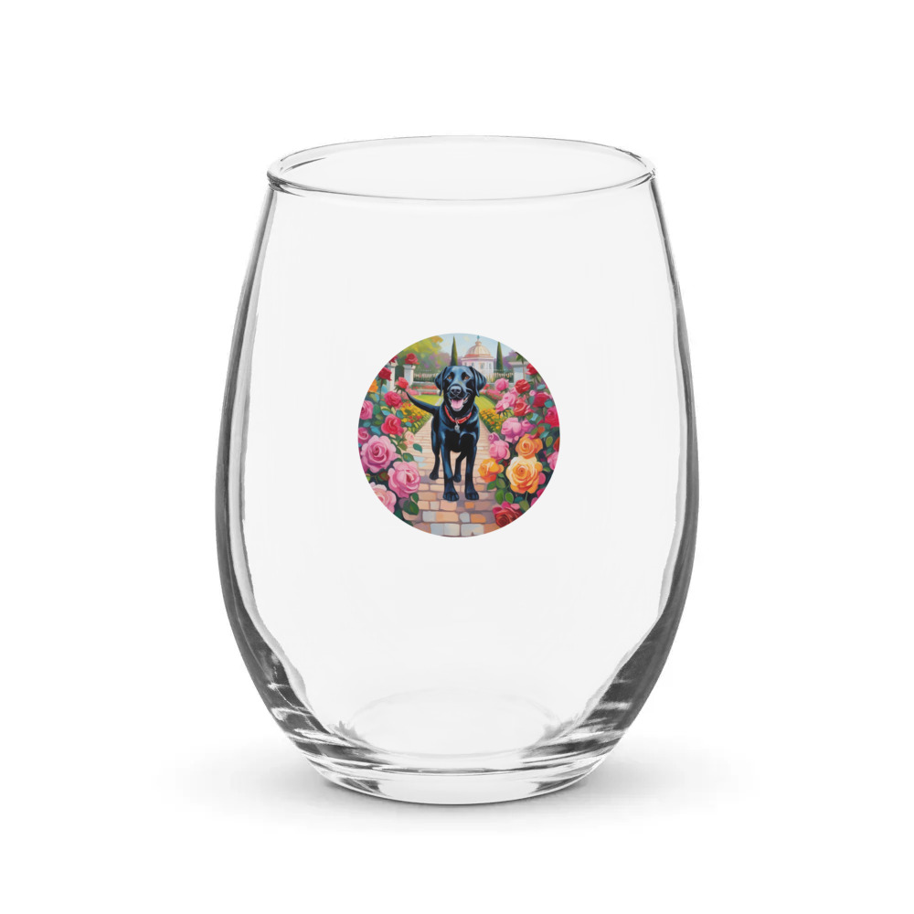 PugMug Custom Black Labrador Retriever Stemless Wine Glass
