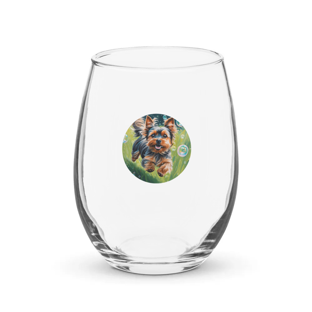 PugMug Custom Yorkshire Terrier Stemless Wine Glass