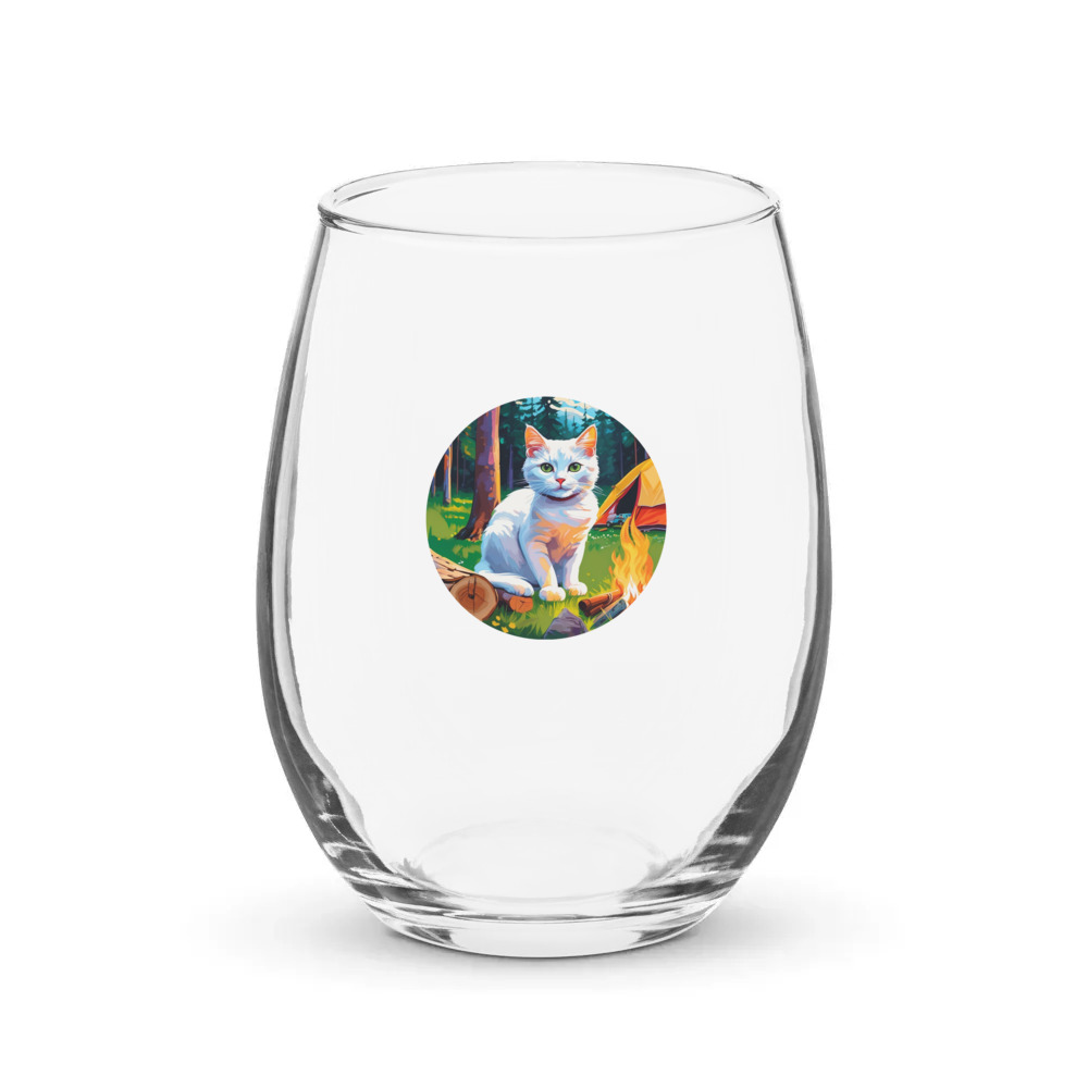 PugMug Custom White Companion Cat Stemless Wine Glass
