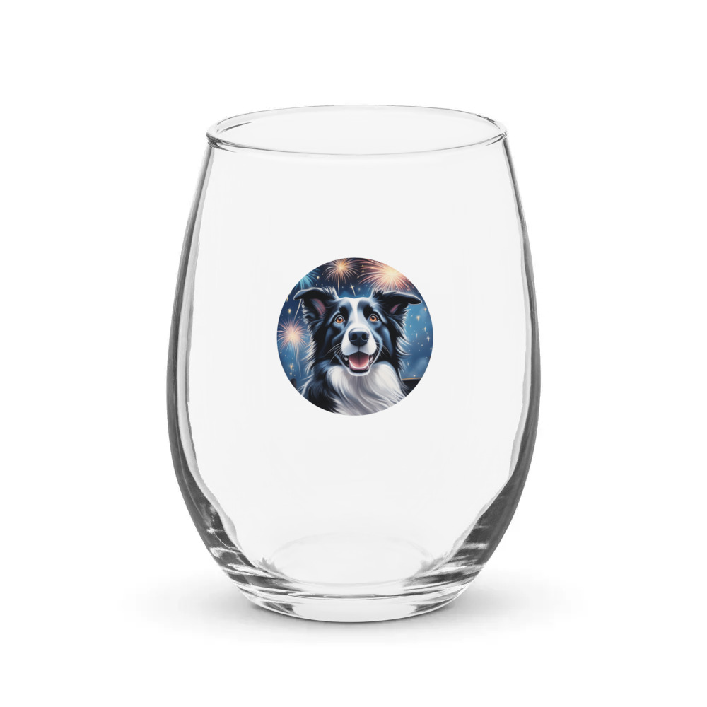 PugMug Custom Border Collie Stemless Wine Glass