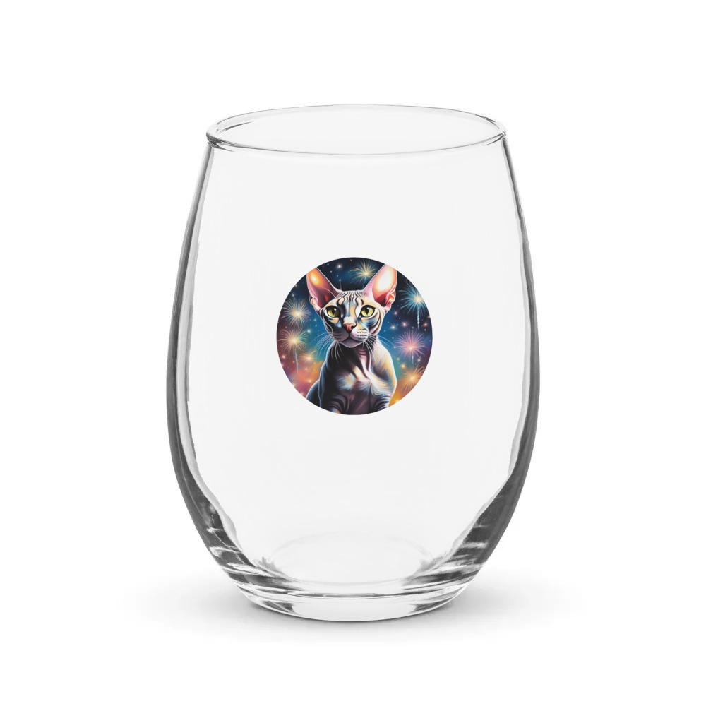 PugMug Custom Tabby Sphynx Cat Stemless Wine Glass