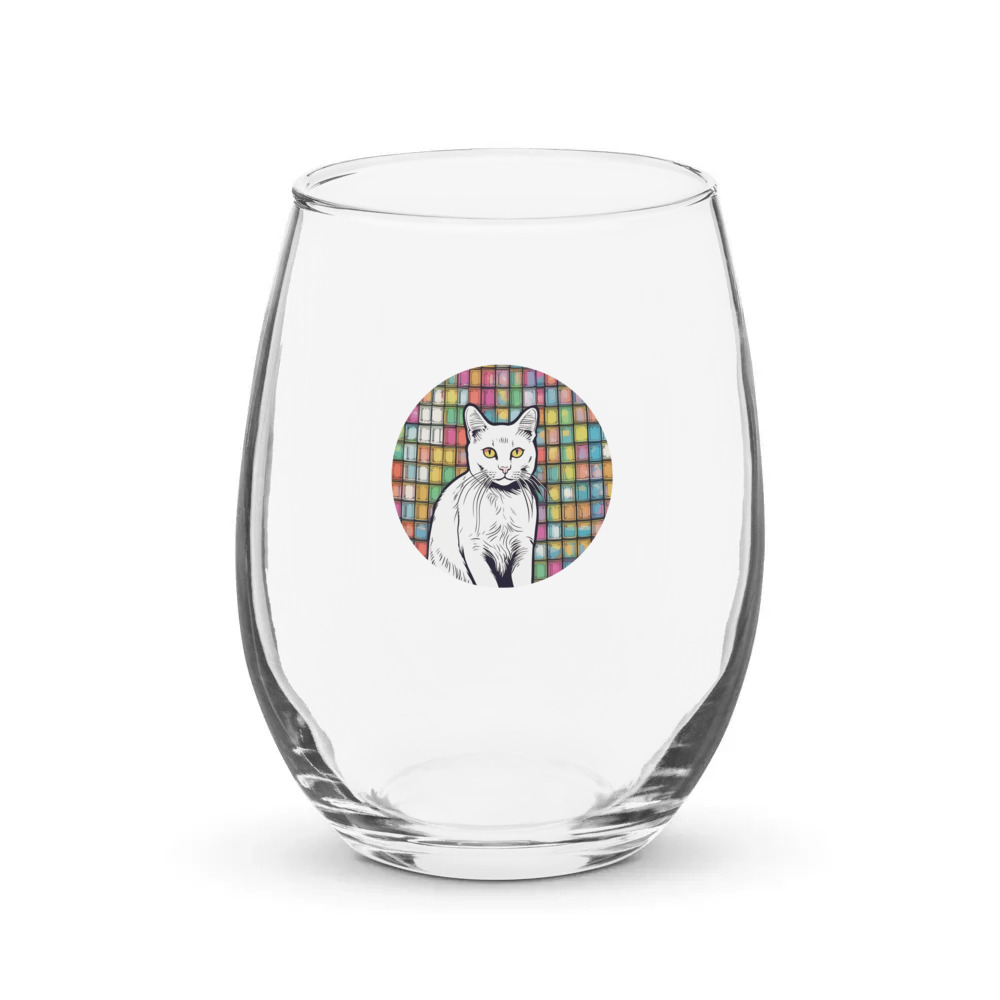 PugMug Custom White Companion Cat Stemless Wine Glass