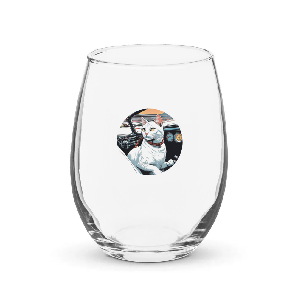 PugMug Custom White Companion Cat Stemless Wine Glass