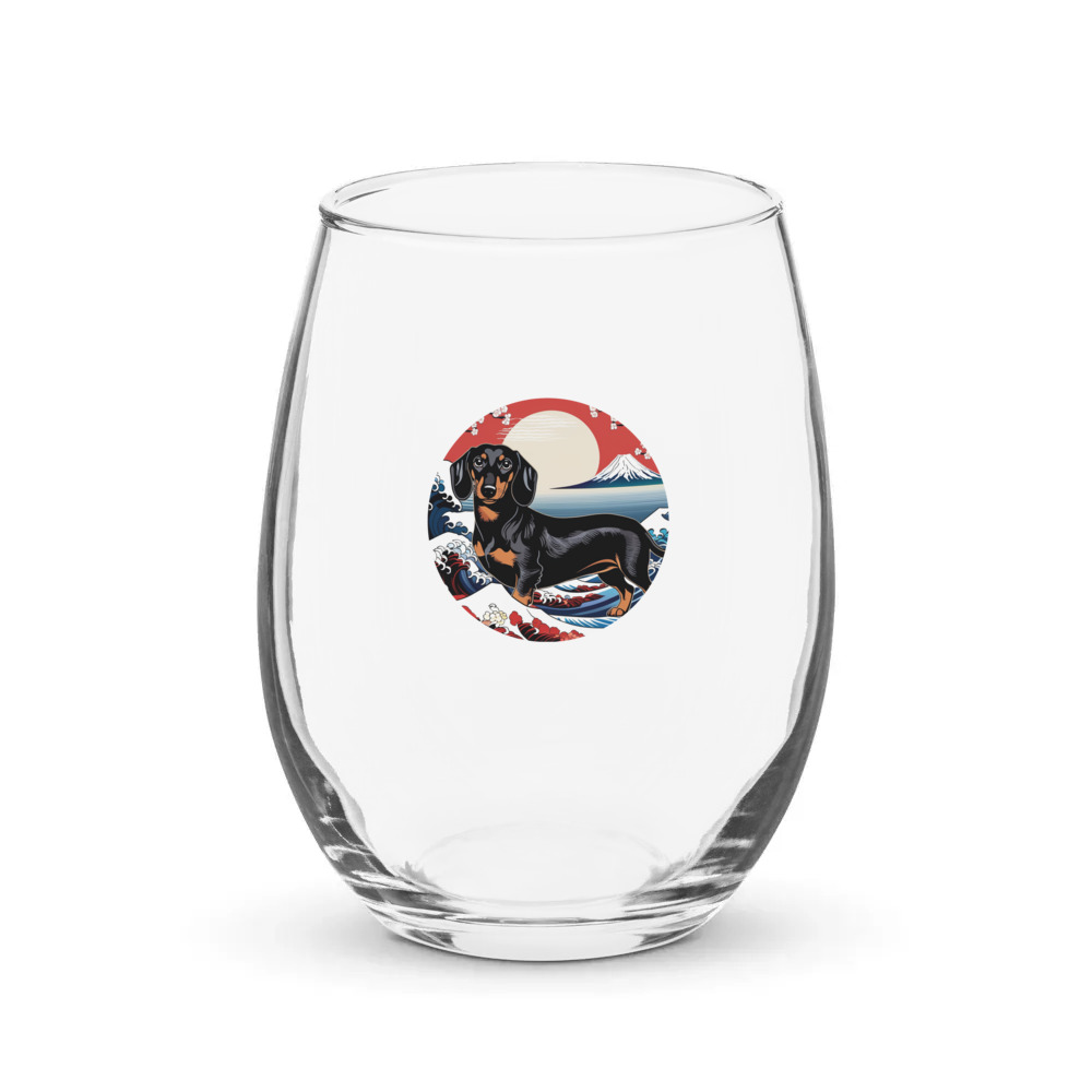 PugMug Custom Black Dachshund Stemless Wine Glass