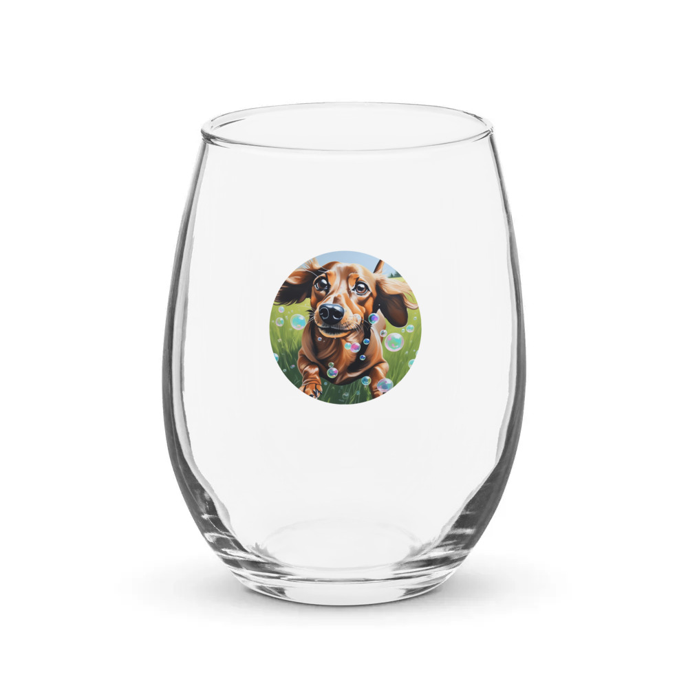 PugMug Custom Tan Dachshund Stemless Wine Glass