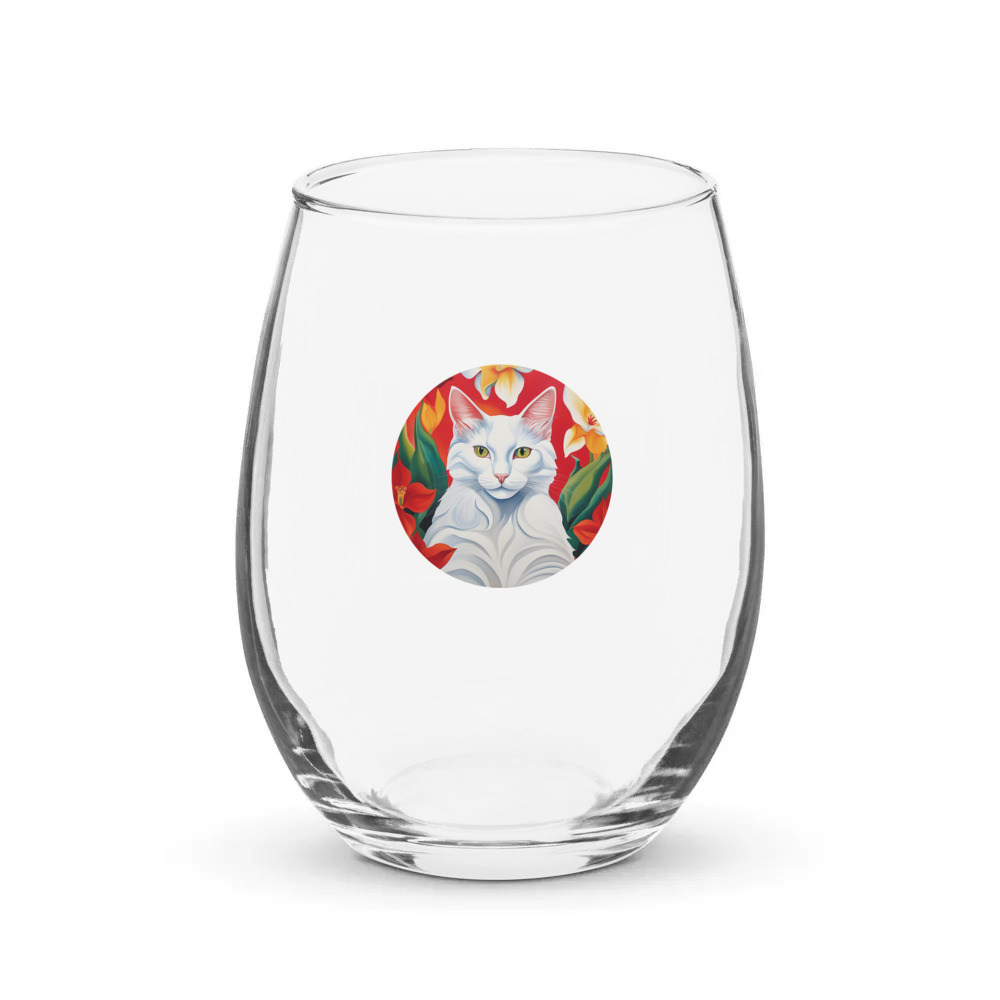 PugMug Custom White Companion Cat Stemless Wine Glass