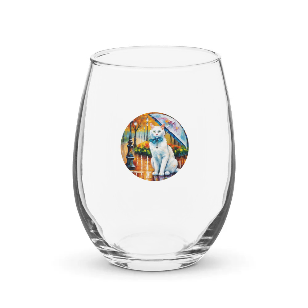 PugMug Custom White Companion Cat Stemless Wine Glass