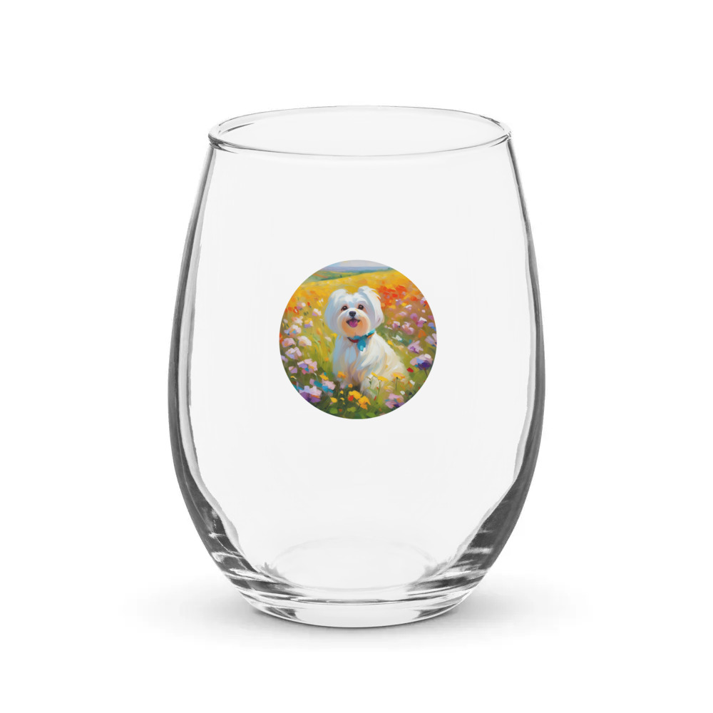 PugMug Custom Maltese Dog Stemless Wine Glass