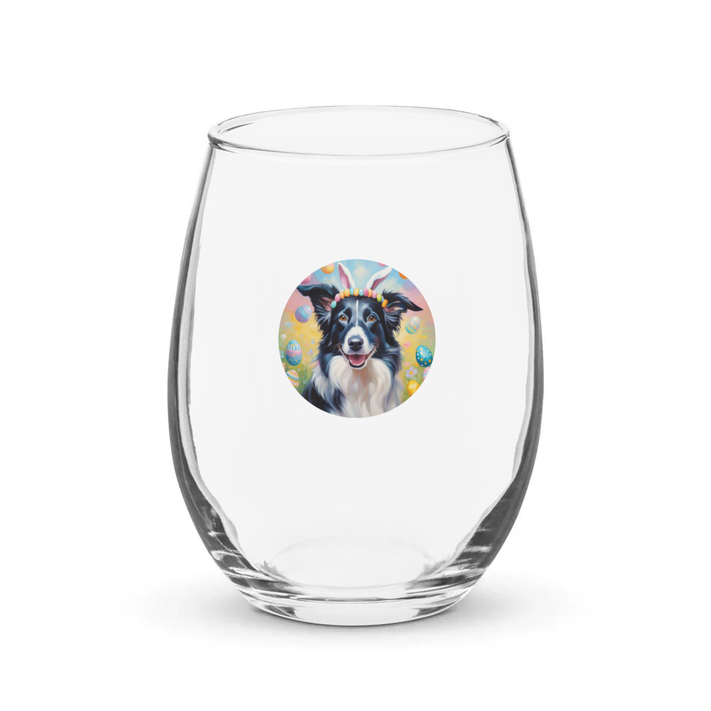 PugMug Custom Border Collie Stemless Wine Glass