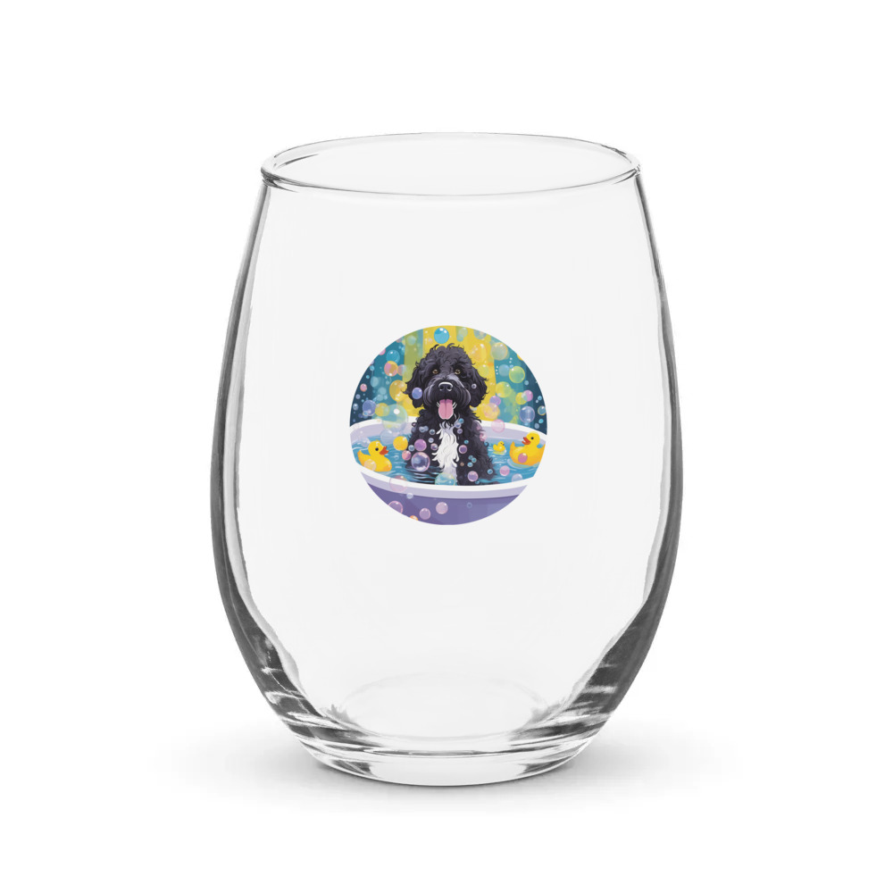 PugMug Custom Portuguese Water Dog Stemless Wine Glass