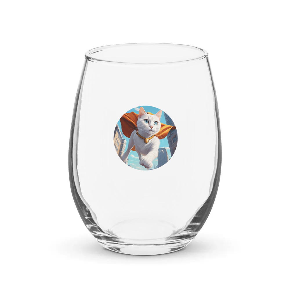 PugMug Custom White Companion Cat Stemless Wine Glass