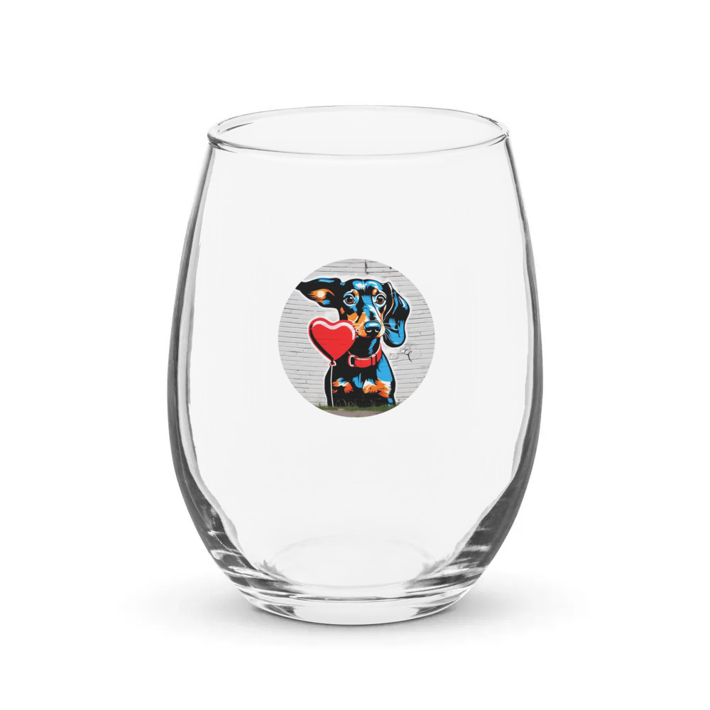 PugMug Custom Black Dachshund Stemless Wine Glass