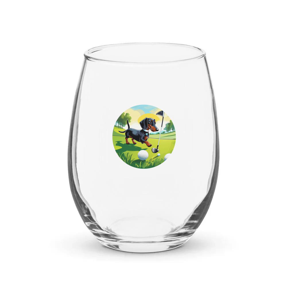 PugMug Custom Black Dachshund Stemless Wine Glass