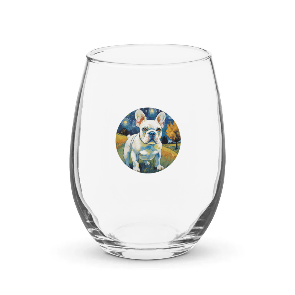 PugMug Custom White French Bulldog Stemless Wine Glass
