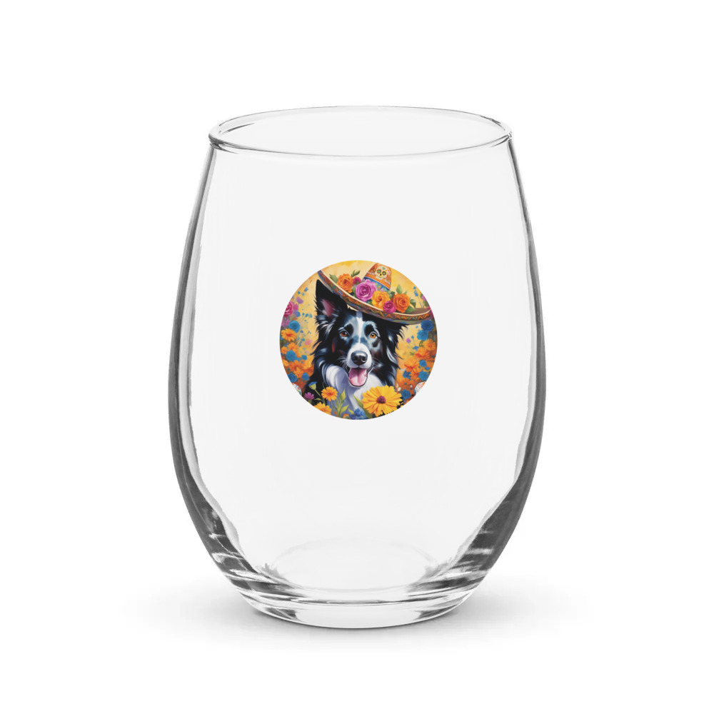 PugMug Custom Border Collie Stemless Wine Glass