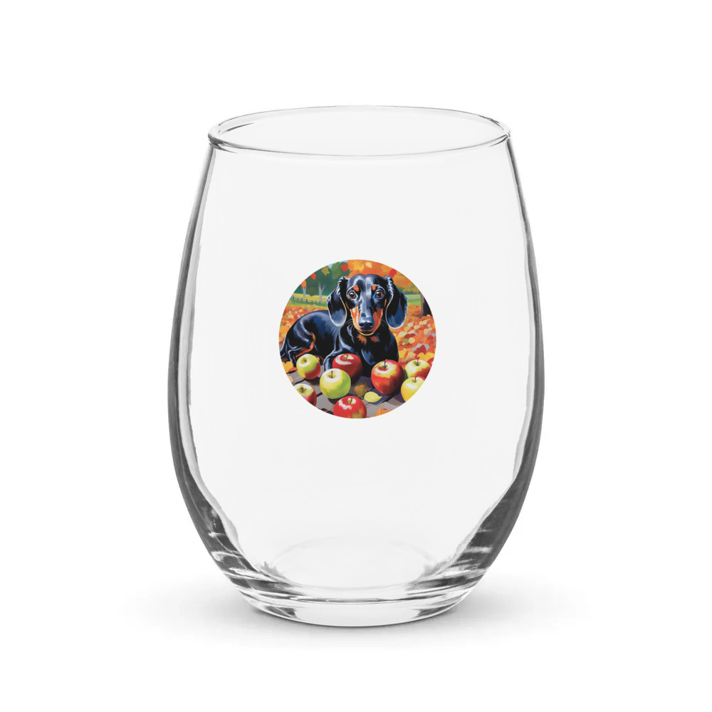 PugMug Custom Black Dachshund Stemless Wine Glass