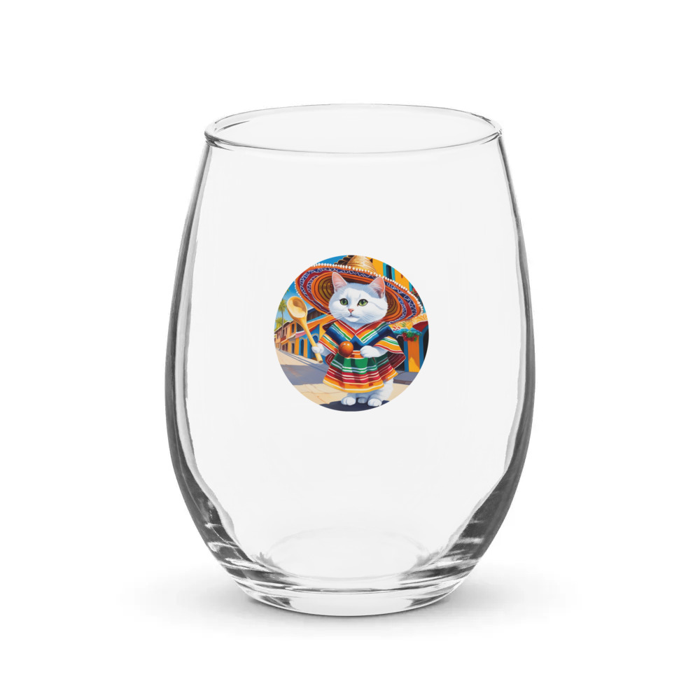 PugMug Custom White Companion Cat Stemless Wine Glass