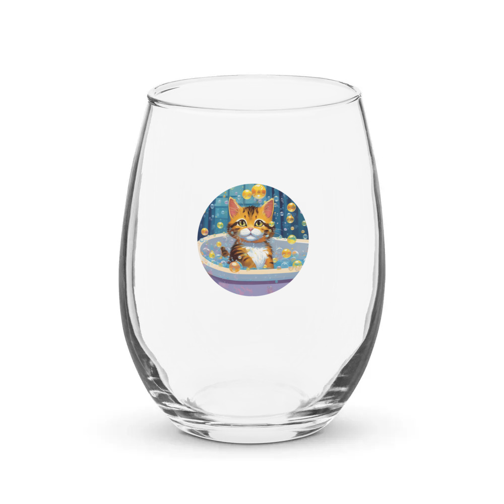 PugMug Custom Tabby Exotic Cat Stemless Wine Glass