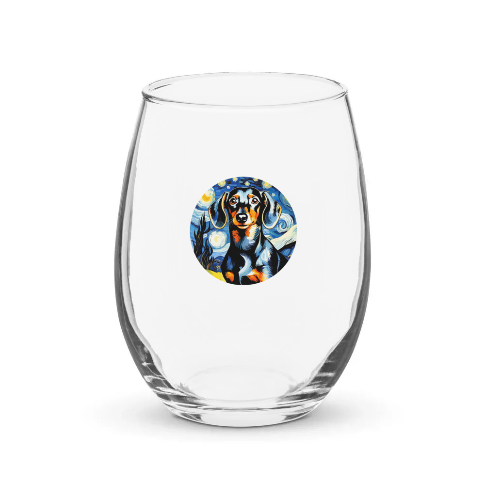 PugMug Custom Black Dachshund Stemless Wine Glass