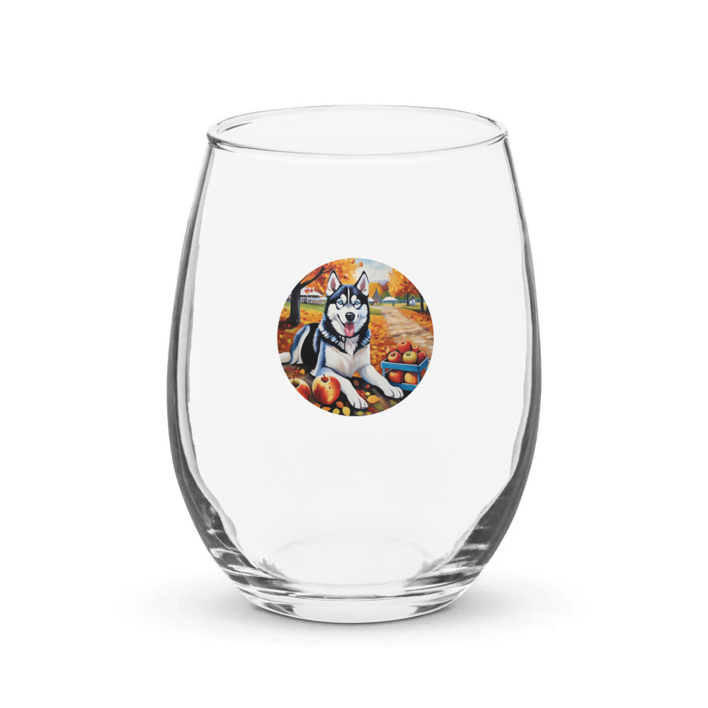 PugMug Custom Siberian Husky Stemless Wine Glass