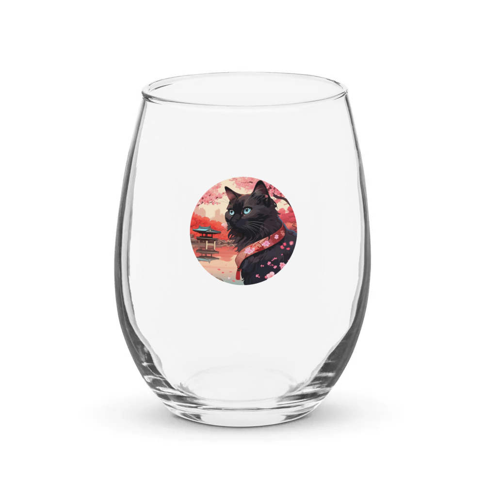 PugMug Custom Black Ragdoll Cat Stemless Wine Glass