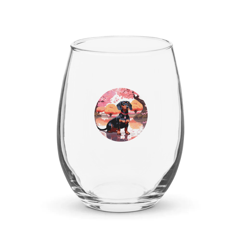 PugMug Custom Black Dachshund Stemless Wine Glass
