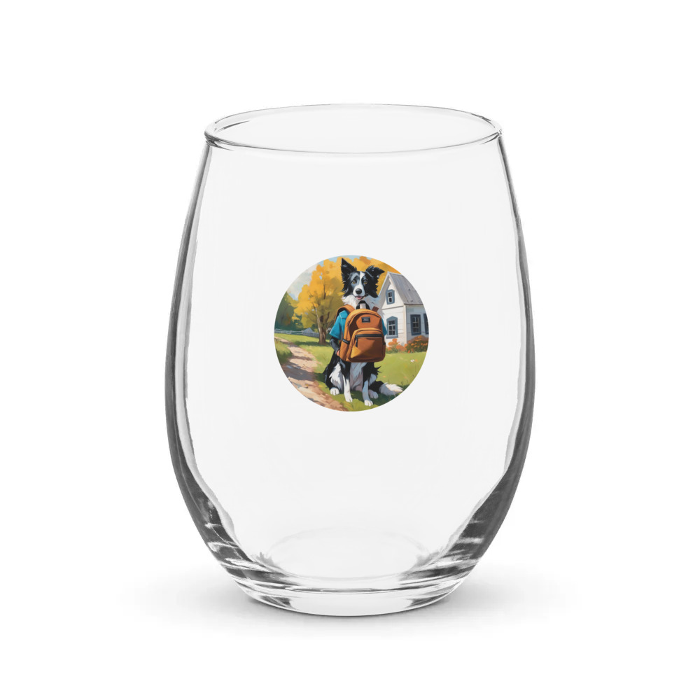 PugMug Custom Border Collie Stemless Wine Glass