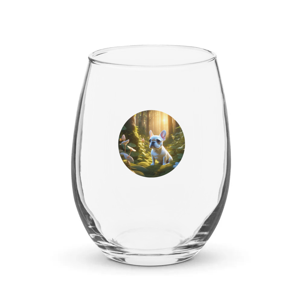 PugMug Custom White French Bulldog Stemless Wine Glass