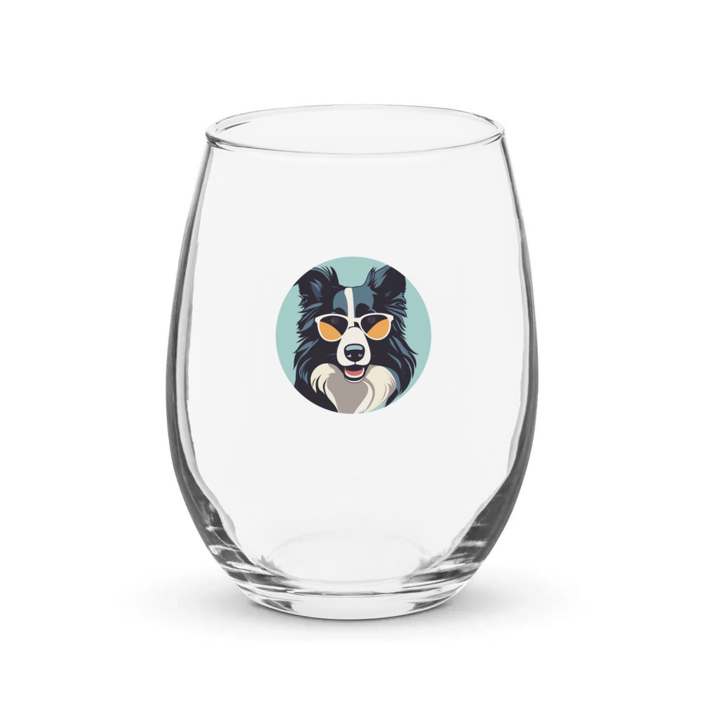 PugMug Custom Border Collie Stemless Wine Glass