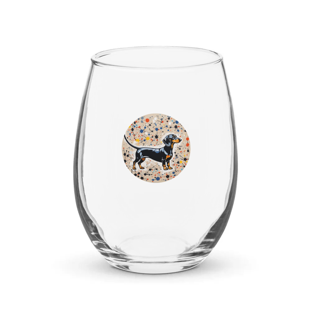 PugMug Custom Black Dachshund Stemless Wine Glass