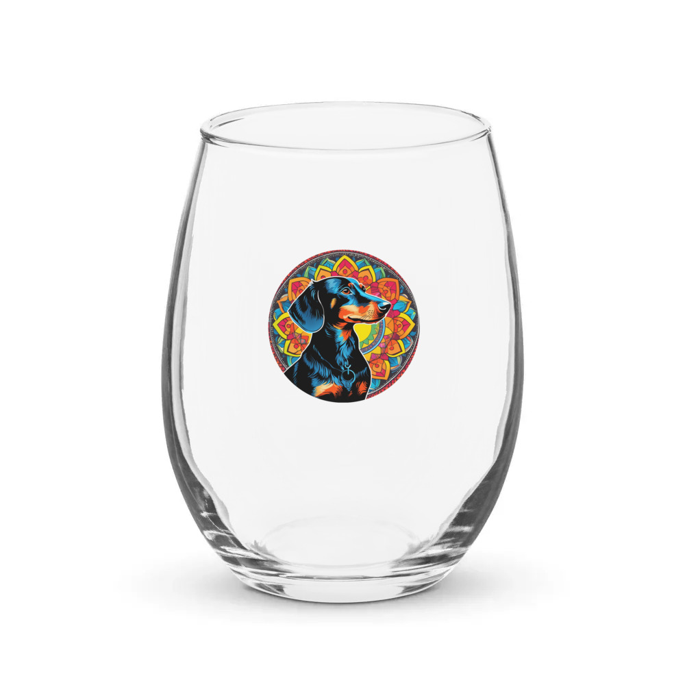 PugMug Custom Black Dachshund Stemless Wine Glass
