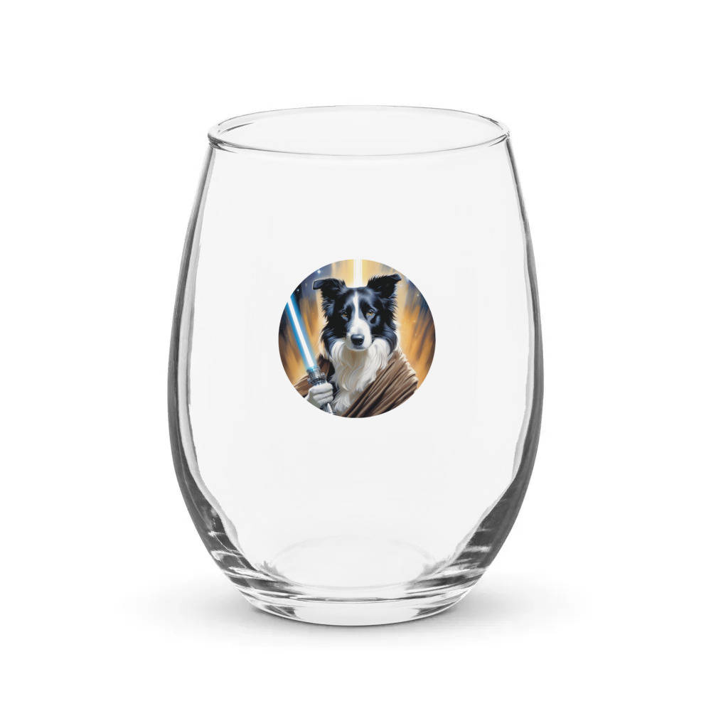 PugMug Custom Border Collie Stemless Wine Glass