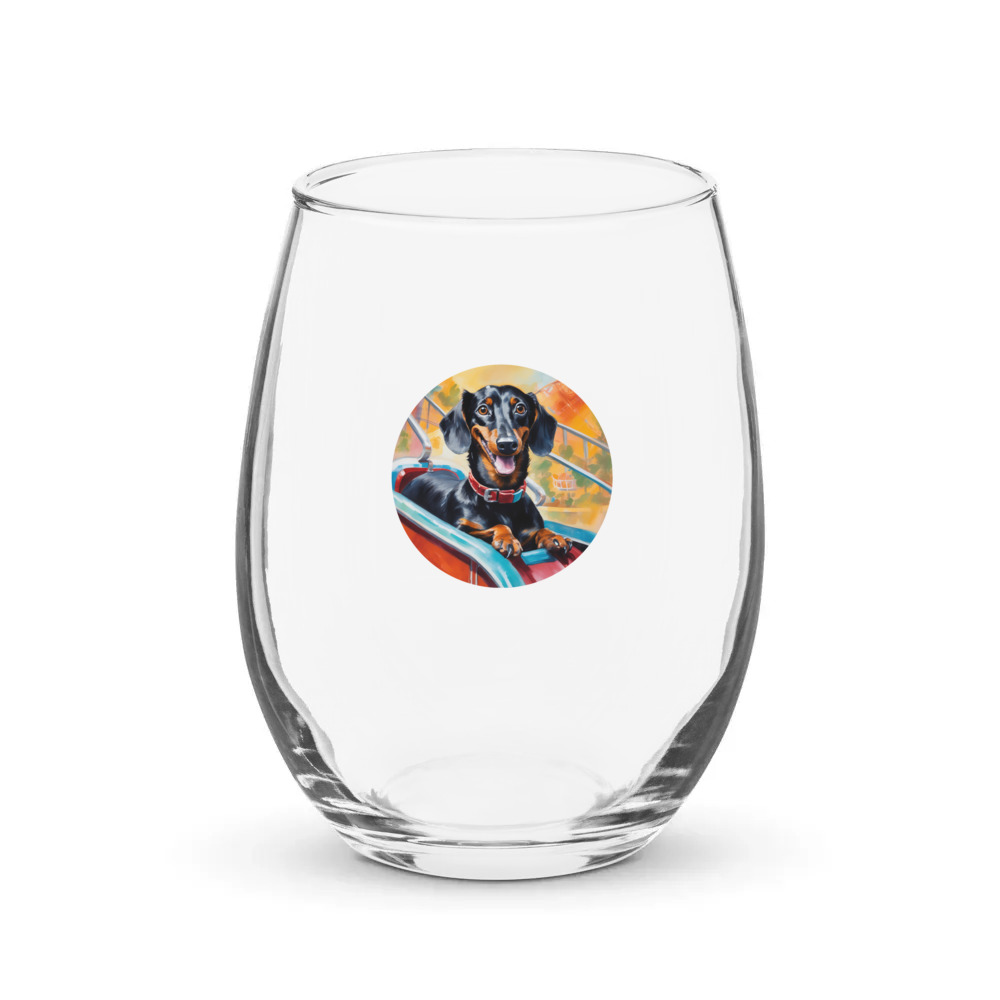 PugMug Custom Black Dachshund Stemless Wine Glass