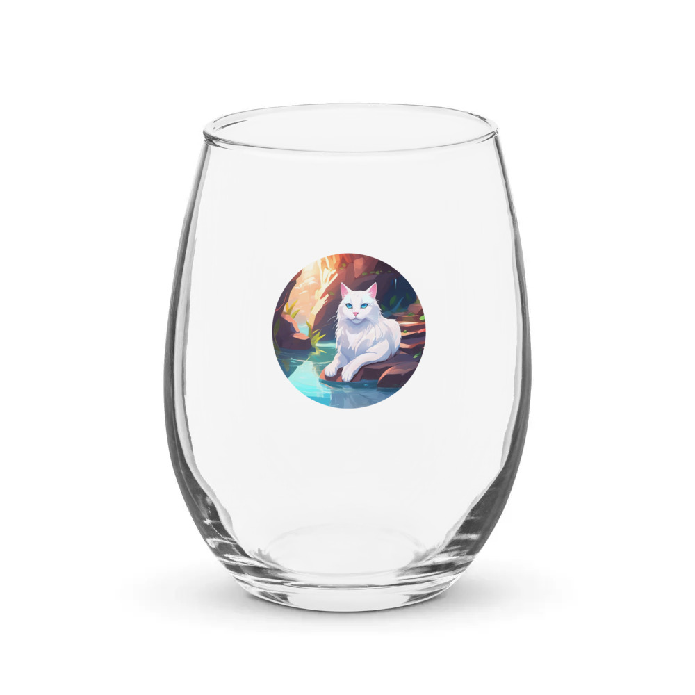 PugMug Custom White Companion Cat Stemless Wine Glass