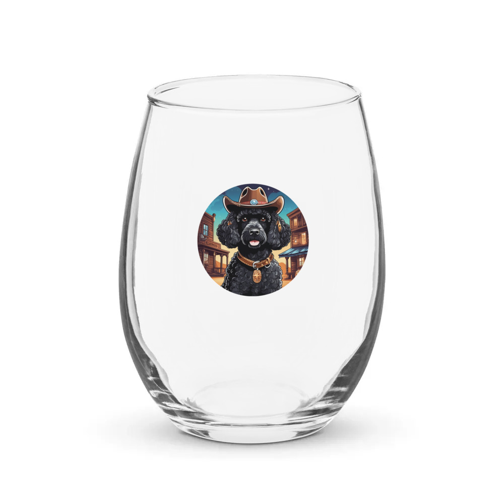 PugMug Custom Black Poodle Stemless Wine Glass