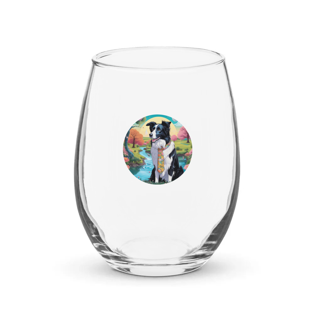 PugMug Custom Border Collie Stemless Wine Glass