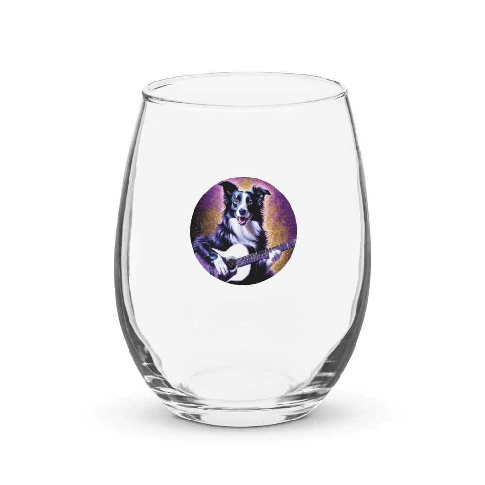 PugMug Custom Border Collie Stemless Wine Glass