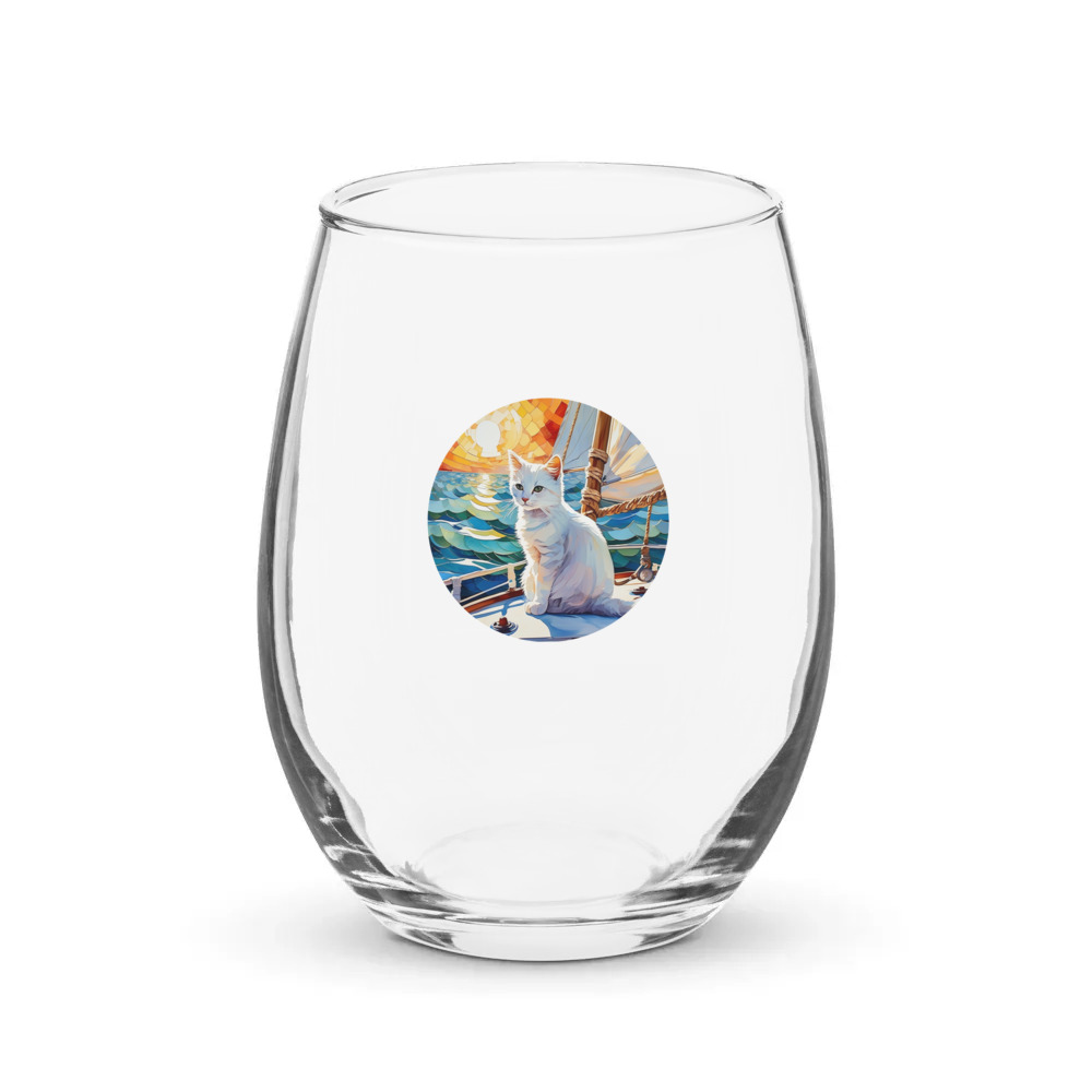 PugMug Custom White Companion Cat Stemless Wine Glass