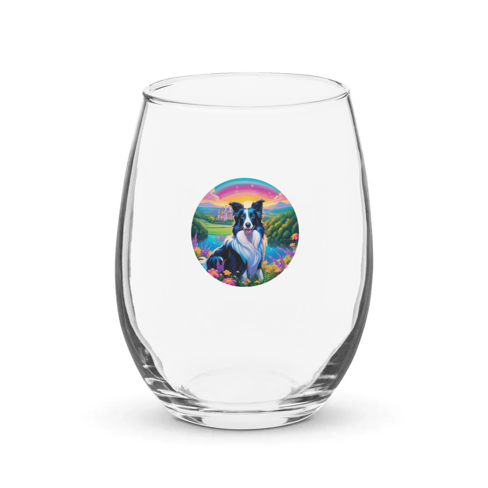 PugMug Custom Border Collie Stemless Wine Glass
