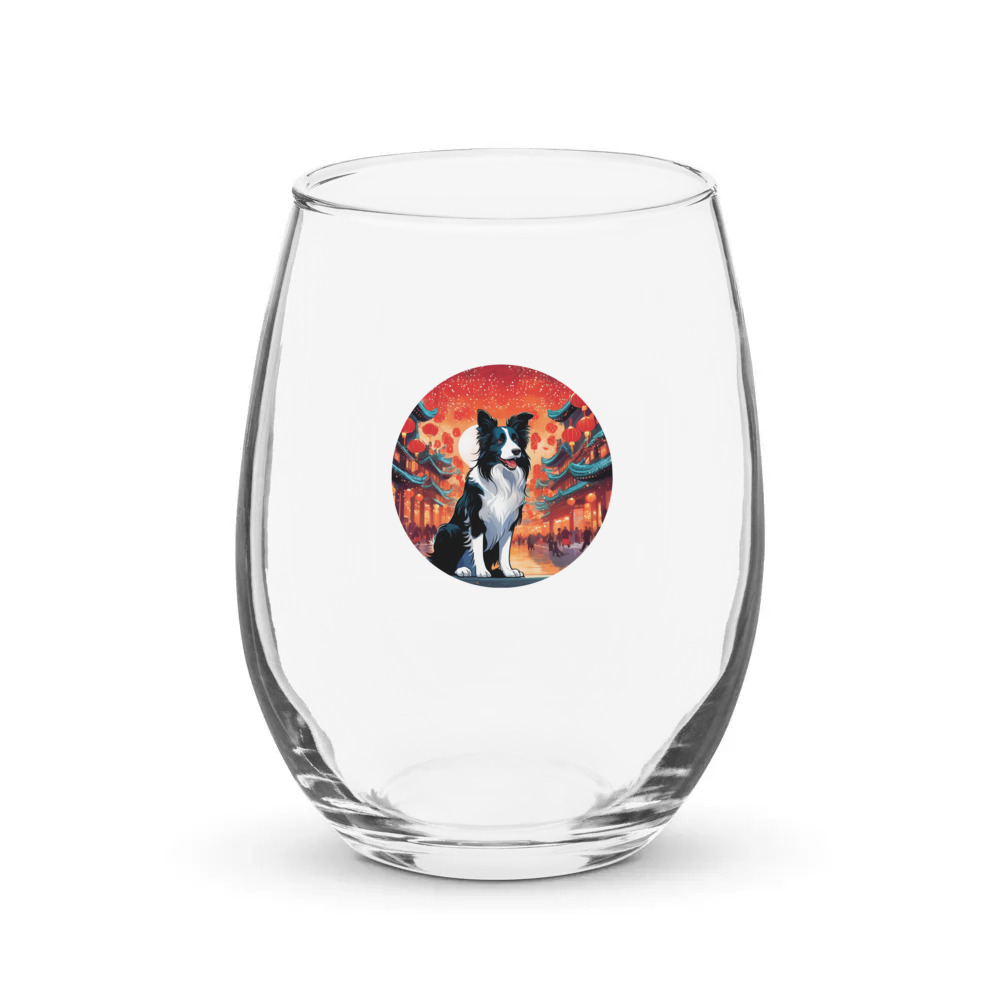 PugMug Custom Border Collie Stemless Wine Glass