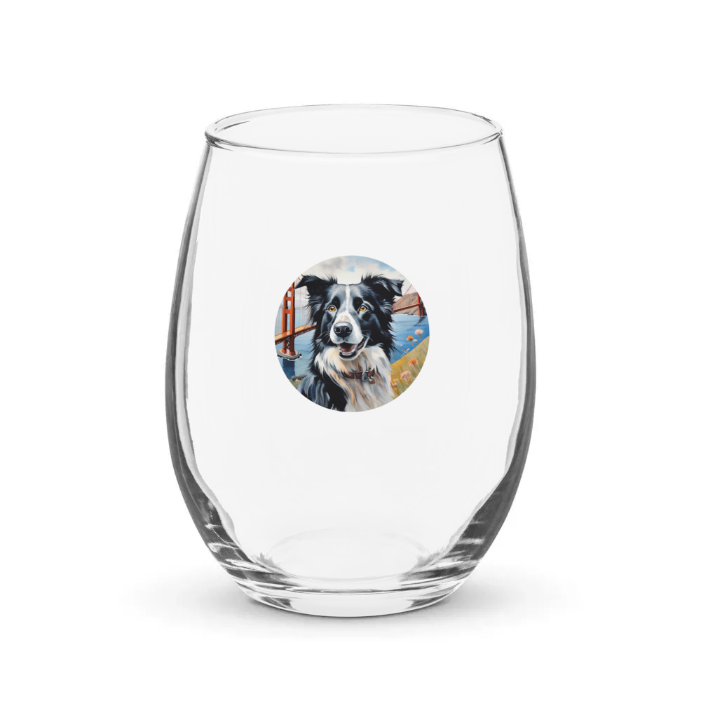 PugMug Custom Border Collie Stemless Wine Glass