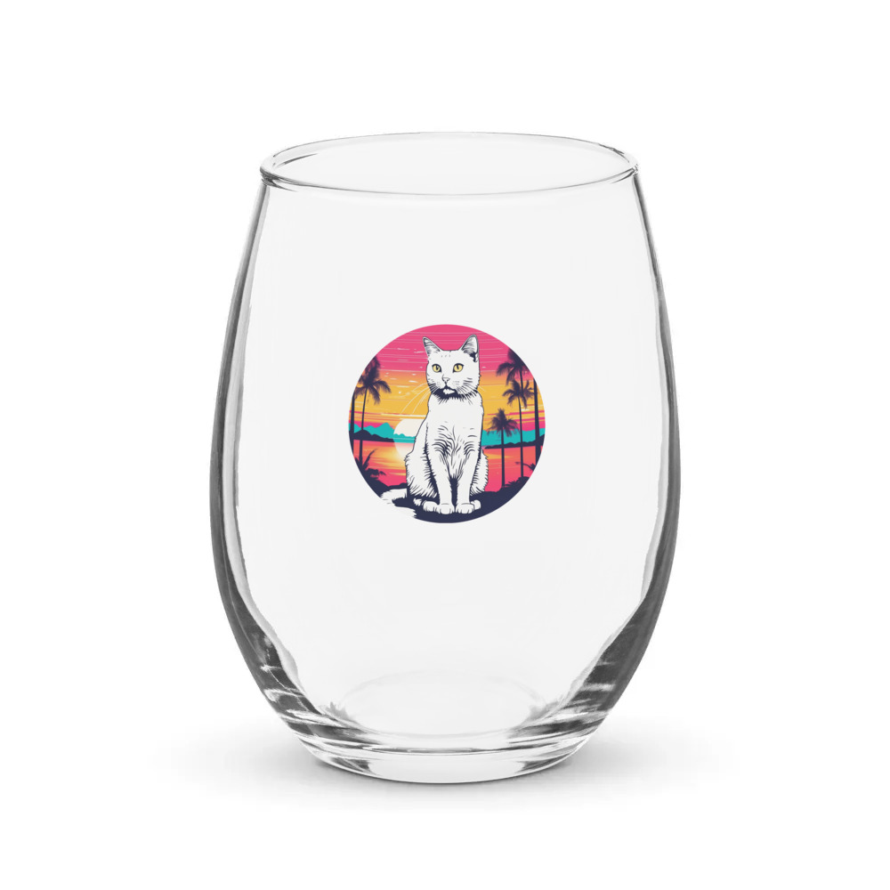 PugMug Custom White Companion Cat Stemless Wine Glass