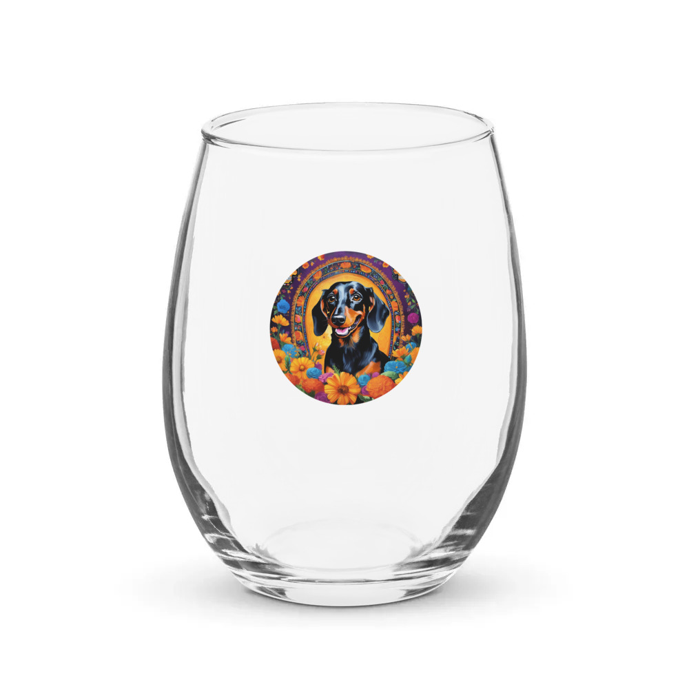 PugMug Custom Black Dachshund Stemless Wine Glass