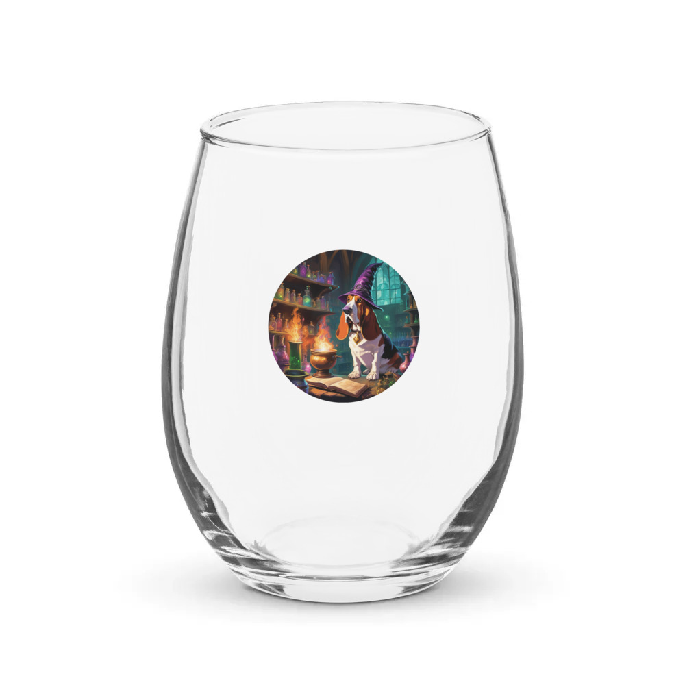 PugMug Custom Basset Hound Stemless Wine Glass